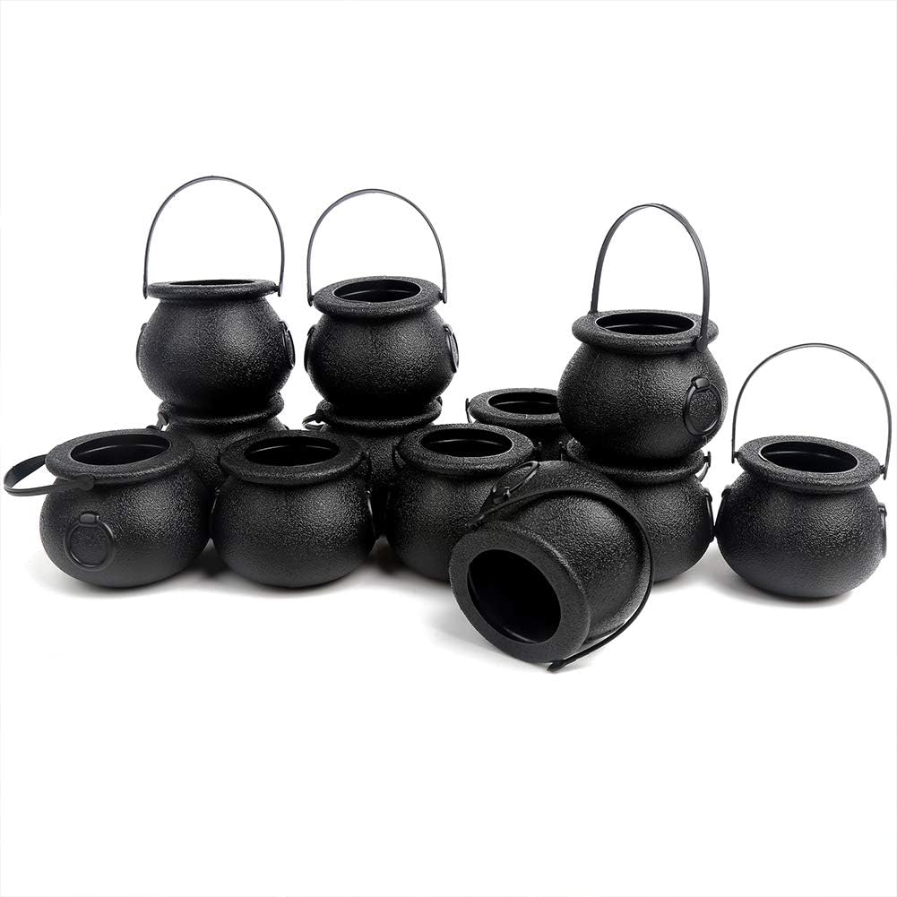 CCINEE Black Cauldron with Handle,Mini Plastic Candy Kettle Bucket for St.Patrick's Day,Halloween Party Favor,Pack of 12