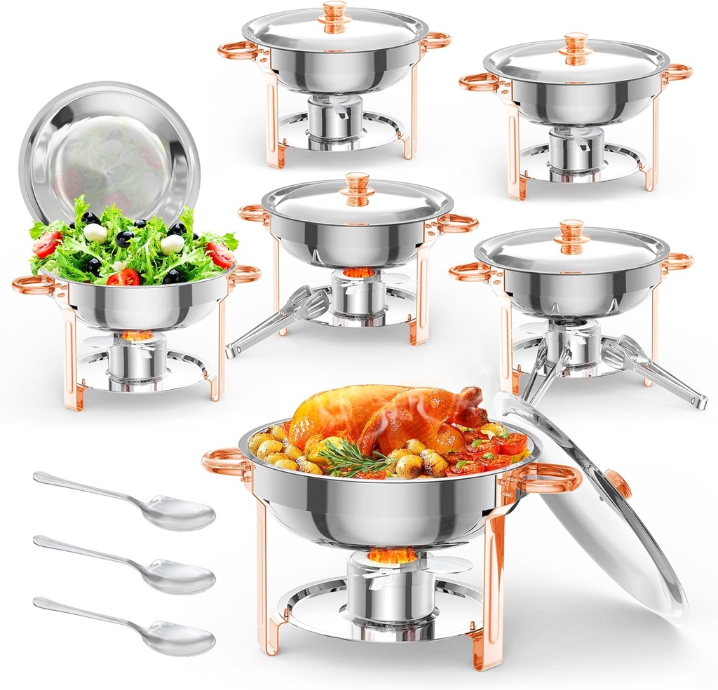 5L Alcohol Dining Stove 201 Stainless Steel with Burner and Lid, Detachable Alcohol Dining Stove for Restaurants and Family Gatherings, Rose Gold