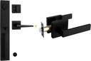 NEWBANG （Keyed Handleset for Front Door + (1 Pack) Passage Door Lever in Matte Black Finish