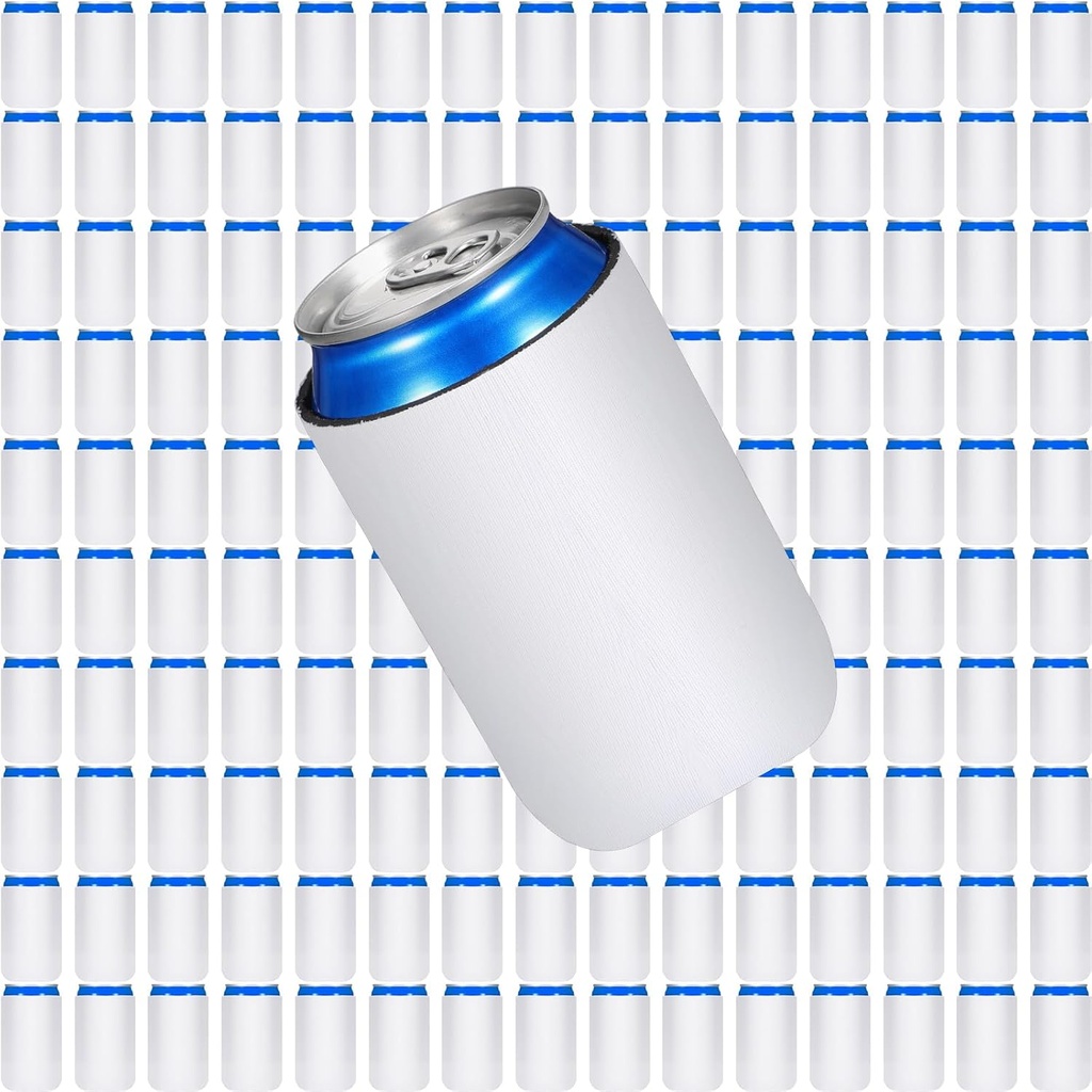 Sunnyray 150 Pack of Blank Can Coolers Bulk, Neoprene Insulated Beer Can Cooler Sleeves, Plain Can Sleeves for Sublimation Soda Drink Water Bottle Birthdays Weddings(White)