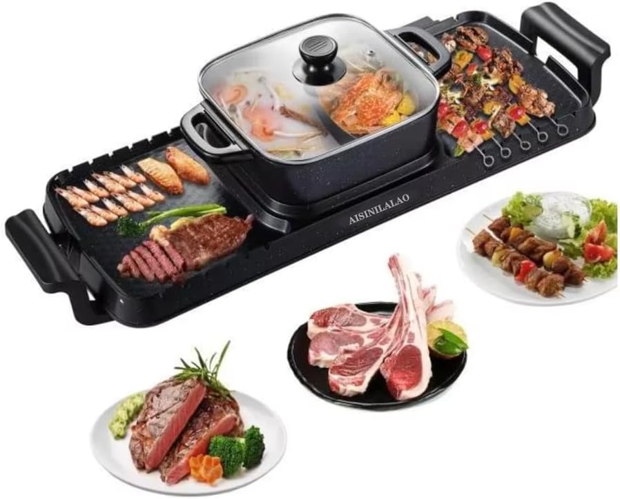 All-in-One Cooker Hot Pot with Grill, 2 in 1 Indoor Non-Stick Electric Hot Pot and Frying Pan,Temperature Control Portable Grill Pot