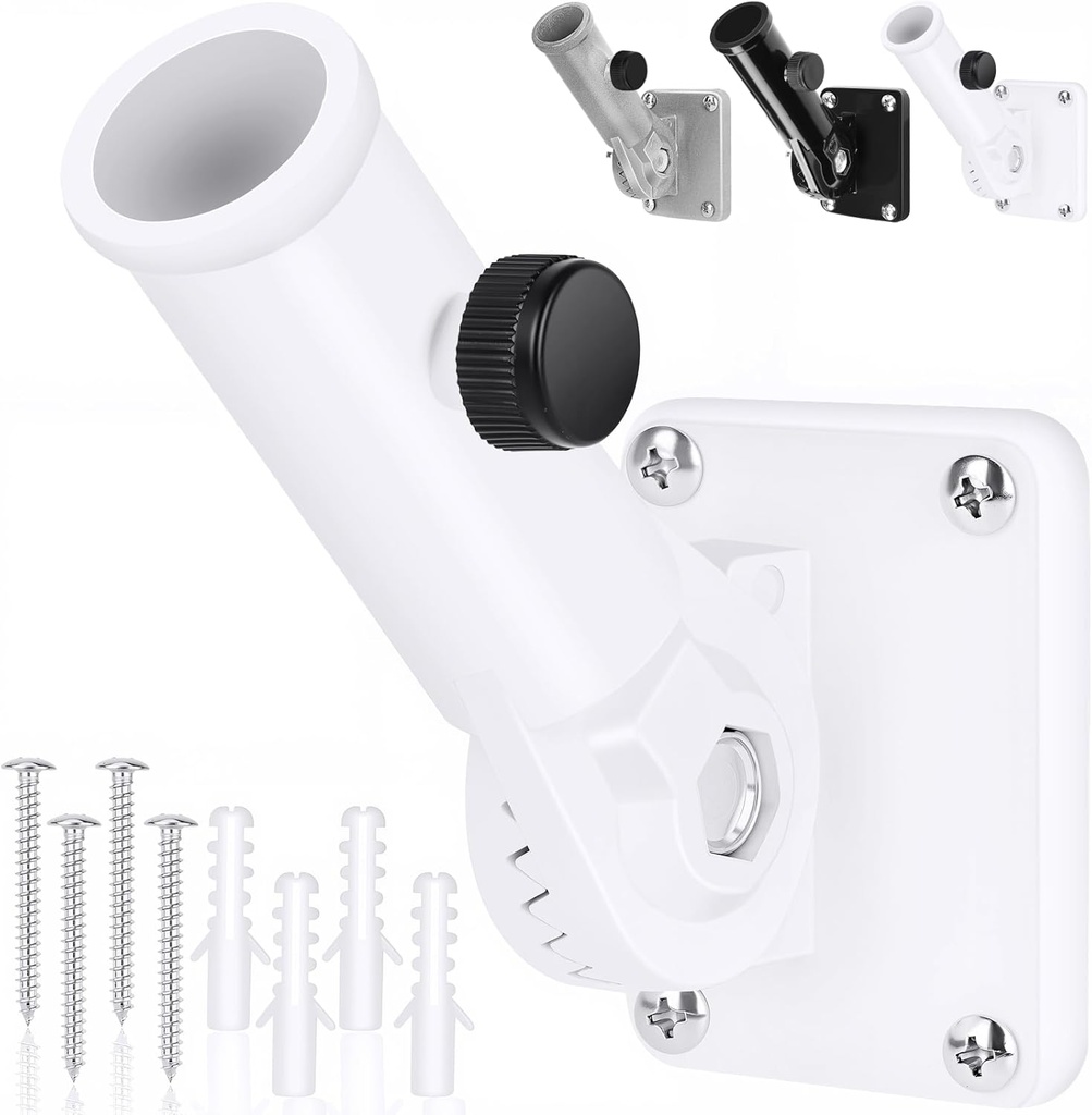 Flag Pole Holder, Outside House Flag Pole Bracket, Heavy Duty Metal Flag Mount, Aluminum Alloy Mounting Brackets, Outdoor Adjustable Flag Holder- Strong Rust Free, Multi-Position 1 inch White
