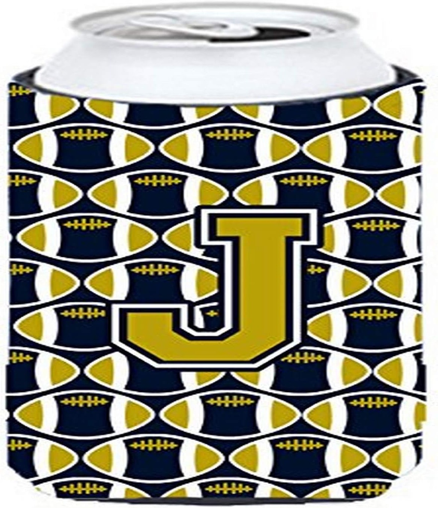 Caroline's Treasures CJ1074-JTBC Letter J Football Blue and Gold Tall Boy Hugger Can Cooler Sleeve Hugger Machine Washable Drink Sleeve Hugger Collapsible Insulator Beverage Insulated Holder