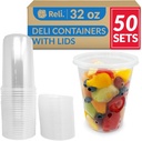 Reli. Deli Containers with Lids (50 Sets), 32 oz | Plastic Deli Containers with Lids 32oz | Disposable To Go Food Storage | Microwave & Freezer Safe (Clear)