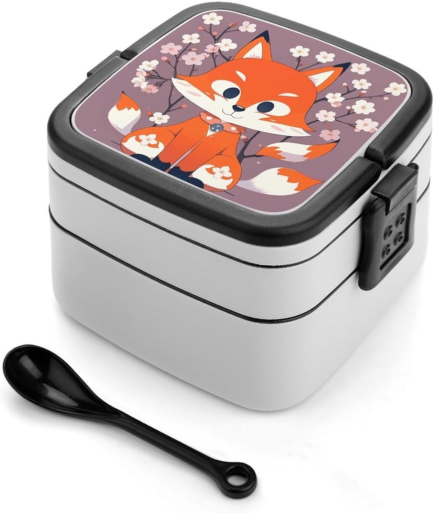 Bento Lunch Box for Women Lunch Containers for Adults Fox Shape Theme Double Layered Lunchbox Large Capacity Bento Box with Cutlery for Work Picnic Camping Travel