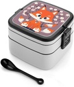 Bento Lunch Box for Women Lunch Containers for Adults Fox Shape Theme Double Layered Lunchbox Large Capacity Bento Box with Cutlery for Work Picnic Camping Travel