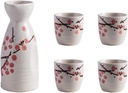Sake Wine Set, Wine Glass,5 Pieces Sake Set, Plum Blossom Wine Glasses Set, Japanese Traditional Hand Painted Design Porcelain Pottery Ceramic Cups Crafts Wine Glasses Set,Home Decor