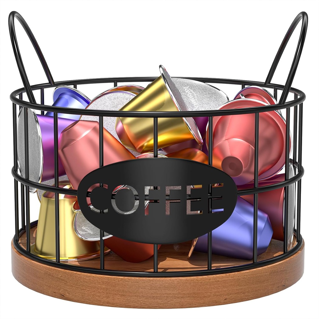 Coffee Pod Holder, Rustic K Cup Holder Organizer for Counter, Coffee Pods Storage Organizer for Coffee Bar Accessories Decor(Black-02)