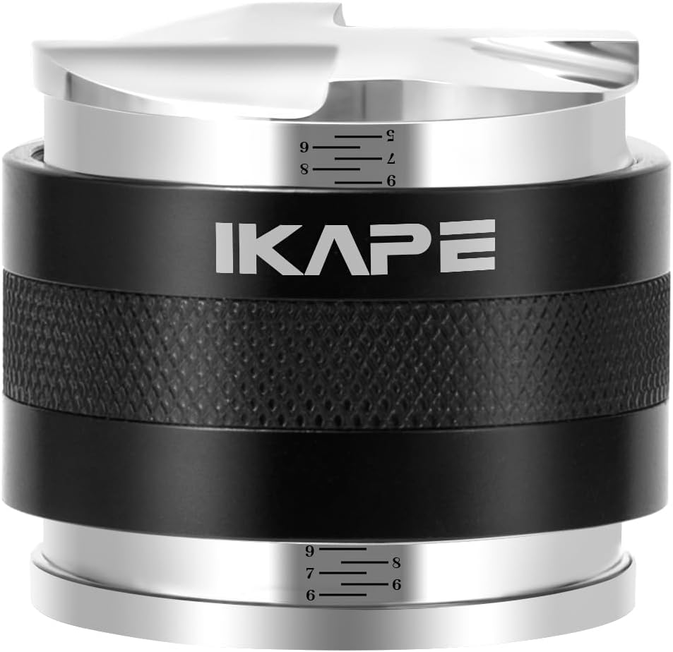 IKAPE Coffee Products, 58mm Coffee Distributor & Hand Tamper, Adjustable Depth Espresso Distributor Fits All 58mm Espresso Portafilter, Compatible with Rancilio, Gaggia Portafilter (Black)