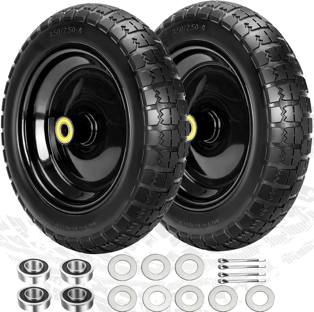 13" Flat Free Wheels Replacement for GOR Garden Cart Tires, 4.00-6 Solid Tires with 5/8"Bearings, 13" No Flat Wheels for GOR Garden Carts/Hand Trucks/Garden Carts