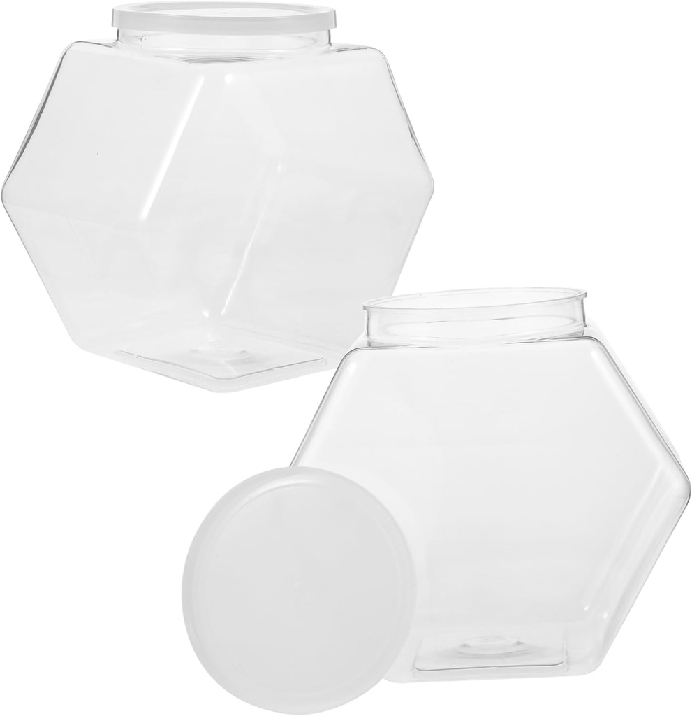 2pcs Hexagon Shape Candy Storage Plastic Cookie Jars Snack Holders for Household