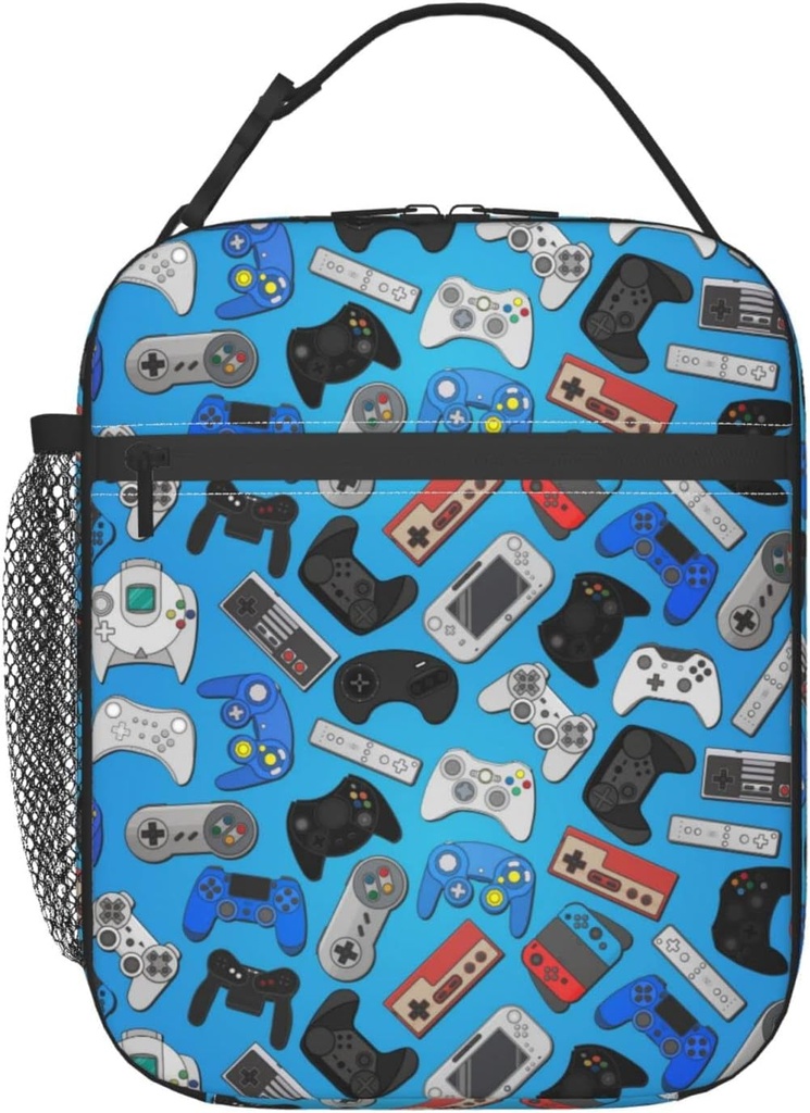 Colorful Video Game Controller Blue Background Lunch Bag Lunch Box Insulated Meal Bag Food Container for School Work Picnic Travel