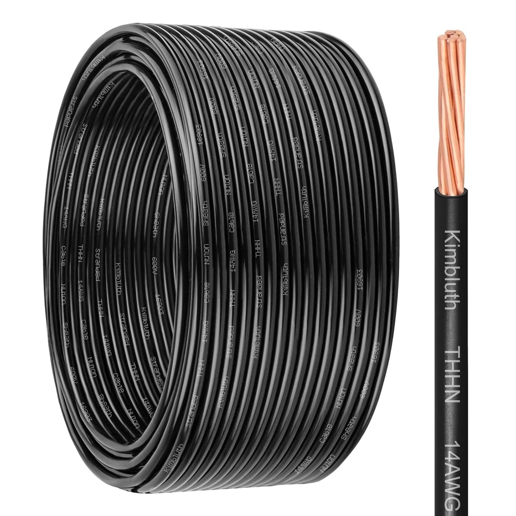 THHN Wire 14 Gauge 150 FT Stranded Copper Wire, 14 AWG Copper Wire Rated up to 600V Building Wire Nylon Jacket for Residential, CNC, Ground, Industrial (14 Gauge, Black)
