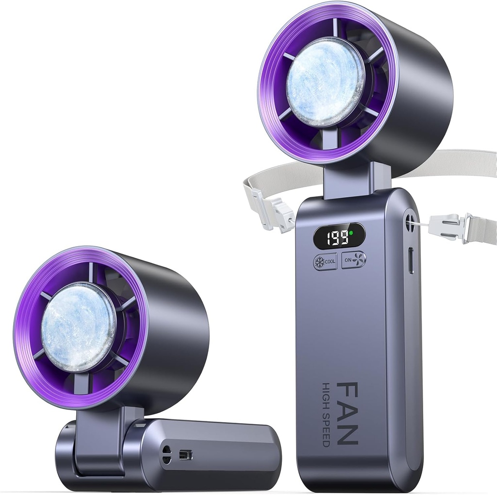 Kimguard Handheld Portable Turbo Fan with Ice Cooler, Speed (1-199) Rechargeable Personal Fan[20000 RPM] Small Pocket Fans for Travel/Outdoor/Home/Office, Purple