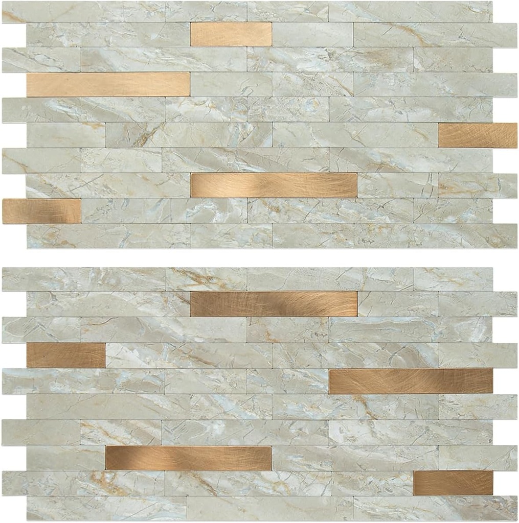 AULIGET 20 Sheets Faux Stone Peel and Stick Backsplash, Light Brown Marble Look PVC Wall Tiles Stick on Backsplash for Kitchen