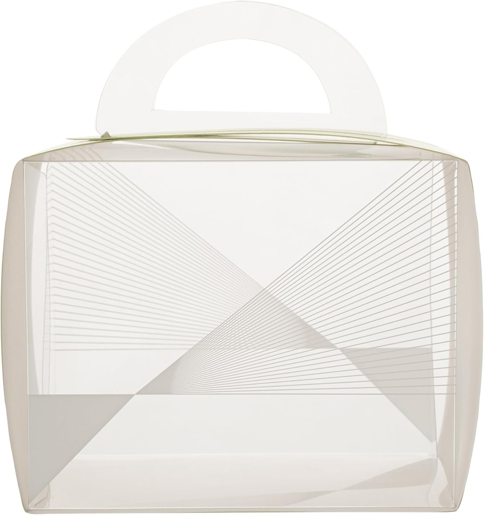Restaurantware-5 Inch x 3.25 Inch Cupcake Boxes, 100 Disposable Cupcake Display Boxes - With Handle, Geometric Line Accent, Clear Plastic Single Cupcake Containers, For Weddings Or Birthdays