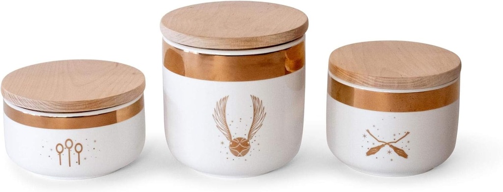 Ukonic Harry Potter Quidditch Ceramic Storage Jars 3-Pack | Food Storage For Cookies, Candy, Spice | Flour and Sugar Containers With Lids | Kitchen Canisters Set of 3