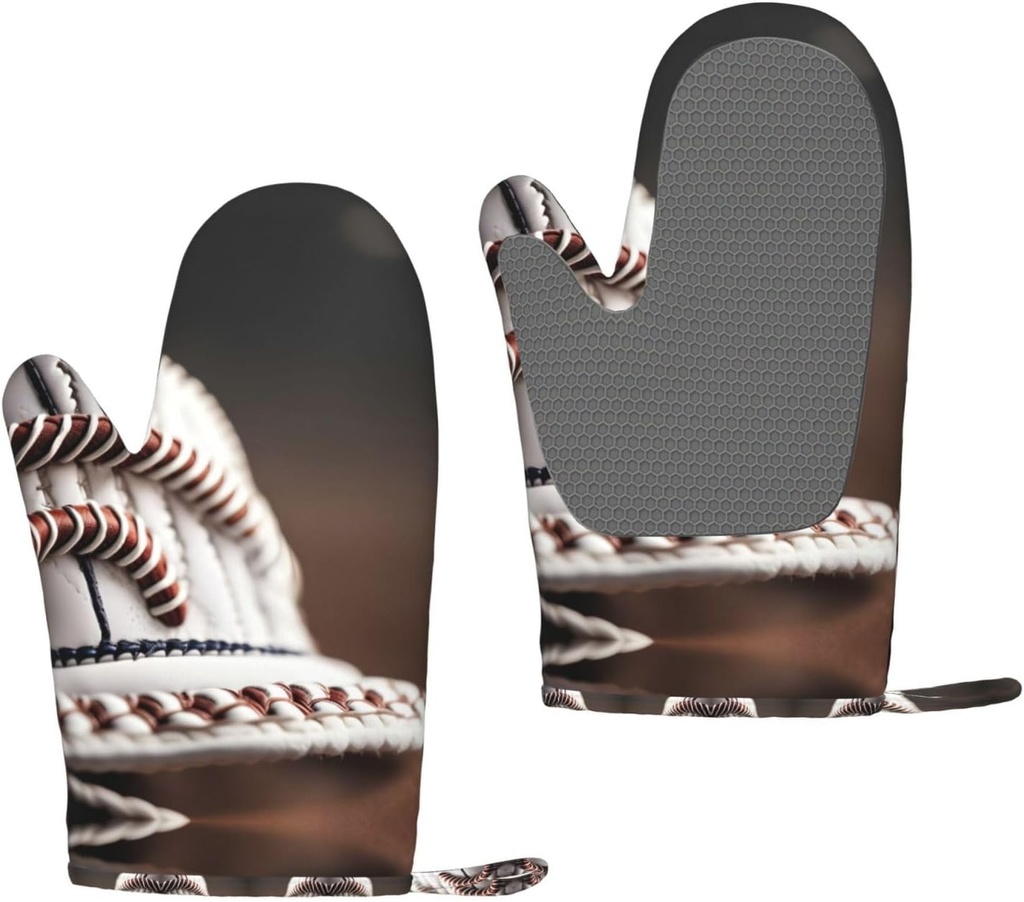 Baseball Lace Close Up Silicone Insulated Oven Mitts,Oven Glove High Heat Resistant,for Cooking Barbecue,Microwave