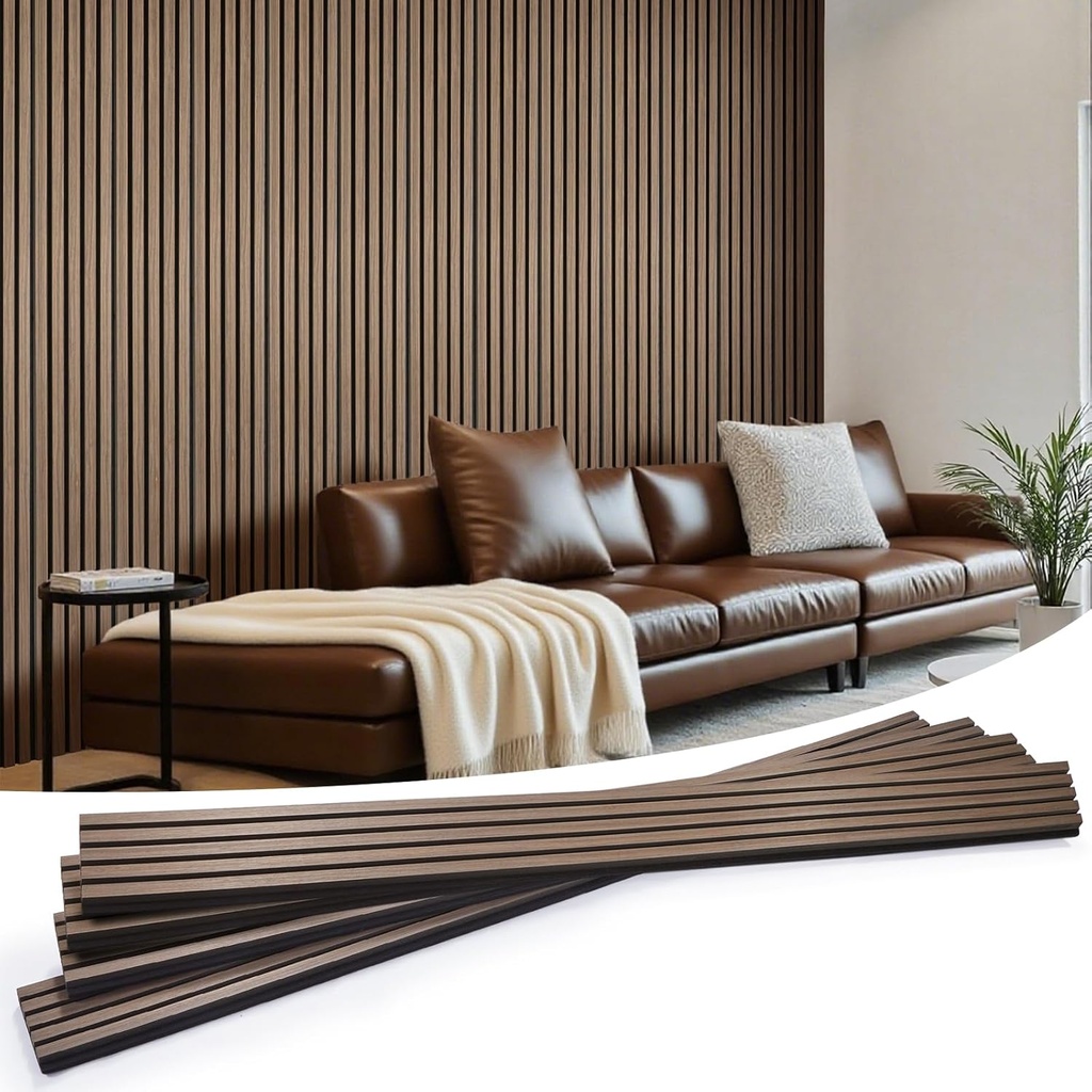 Wood Slat Wall Panels 4 Pack 94.5" x 7.9", Acoustic Wooden Panel for Wall, Soundproof 3D Fluted Panels for Interior Wall Decor, Living Room, Bedroom - Walnut (Cover Approx.21 sq.ft)