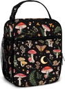 Mushroom Lunch Bag for Women Reusable Insulated Lunch Box Portable Tote Bag for Men Kids School Office Picnic Camping (Black, 10x4x8 Inch)