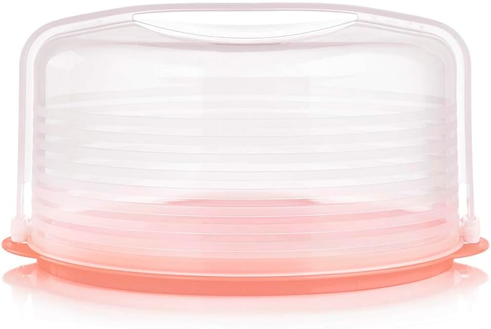 New Tupperware Tupperware Round Cake Taker Carrier in Sweet Morning Pink Base - Holds Baked Goods Up to 11” inches