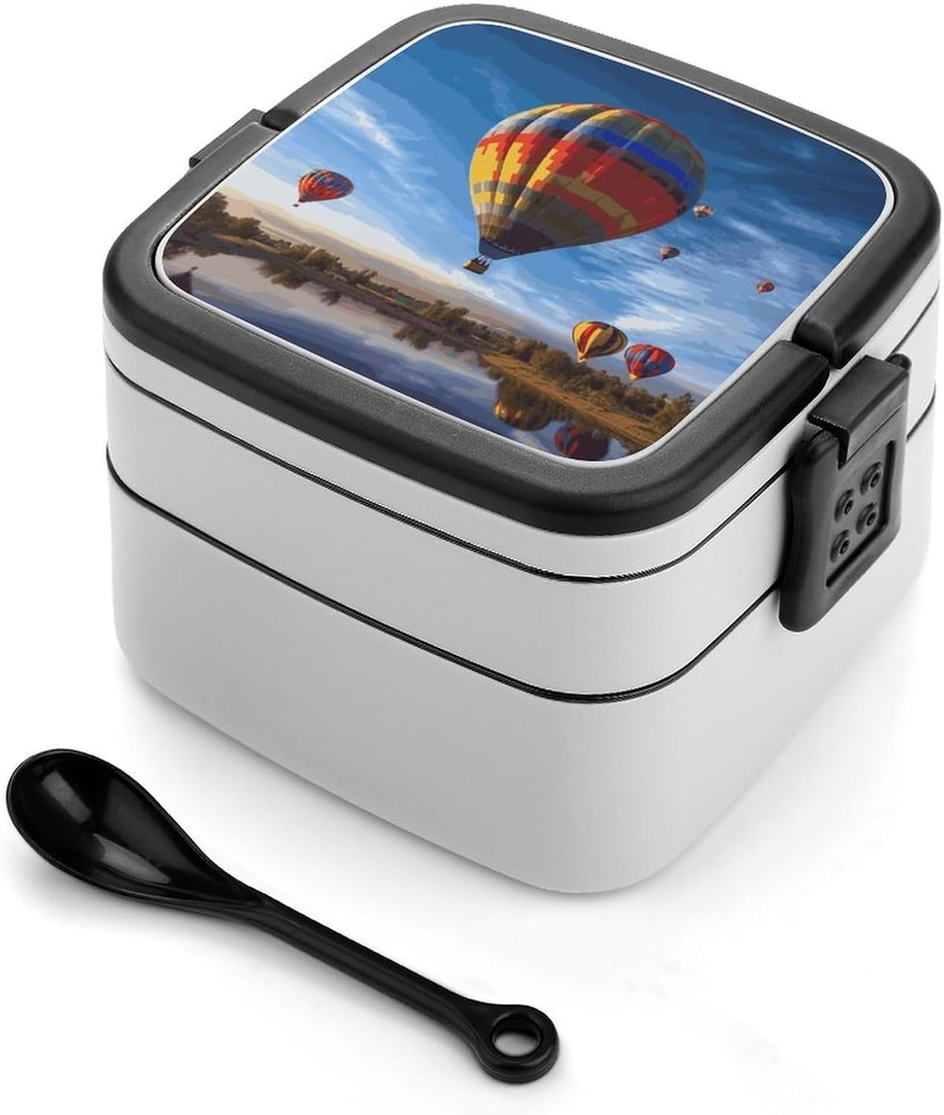 Bento Box Stackable Lunch Box with 2 Compartments Leak-Proof Food Storage Containers Hot Air Balloon Bento Lunch Box for Adults Lunch Containers with Utensil Set