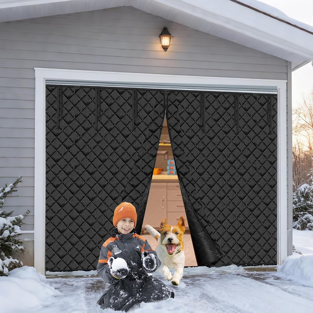 Garage Door Screen for Winter 9FT ×7FT Magnetic Thermal Insulated Door Curtain Door Cover for 1 Car Garage Thicken Fiberfill & Durable Oxford Fabric Waterproof Windproof Soundproof