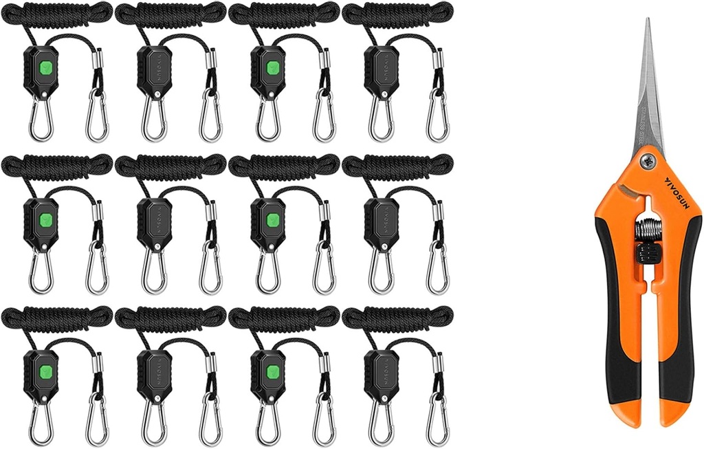 VIVOSUN 6-Pair 1/8 Inch Adjustable Grow Light Hanger and 6.5 Inch Gardening Scissors Hand Pruner Pruning Shear with Straight Stainless Steel Blades Orange 1-Pack