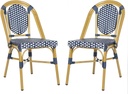SAFAVIEH Outdoor Collection Lenda French Navy, White and Brown Stackable Bistro Chair (Set of 2)