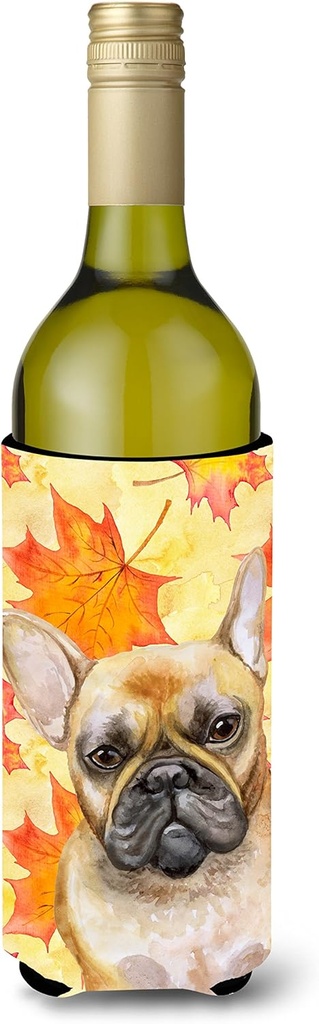 Caroline's Treasures BB9949LITERK French Bulldog Fall Wine Bottle Hugger, Yellow Bottle Cooler Sleeve Hugger Machine Washable Collapsible Insulator Beverage Insulated Holder