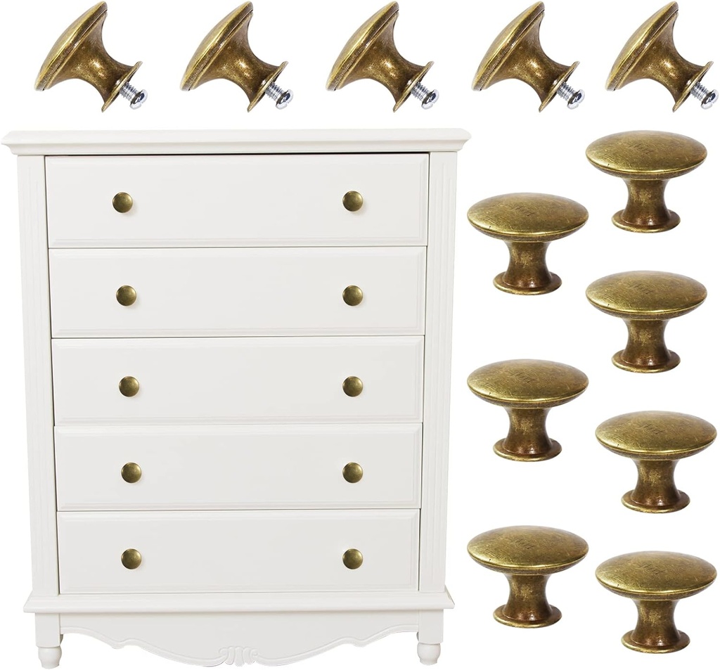 12 Pcs Antique Nickel Cabinet Knobs, Round Drawer Pulls with Screws, Antique Brass, 1.2-inch Diameter Cabinet Door Bathroom Knobs Hardware