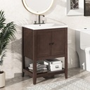 Merax 24 Inch Bathroom Vanity with Sink Set Combo, Cabinet with Doors and Open Shelf, Solid Wood Frame with Painted Finish, Modern Style