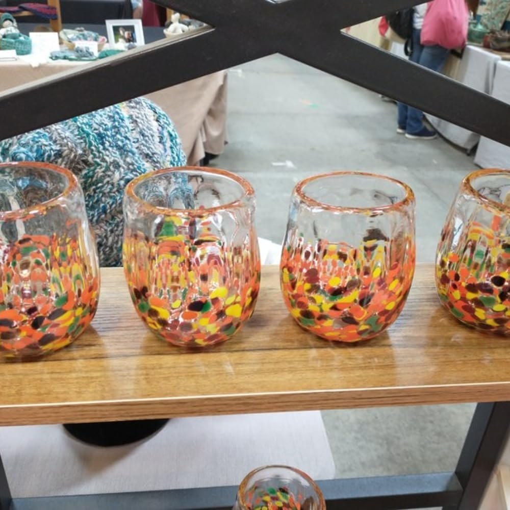 Fall Hand Blown Wine Glass, Stemless Wine Glasses Autumn, 12 Ounces, Glasses for Juice, Beverages and Wine, Gifts for Birthday Theme Holiday Party Decor