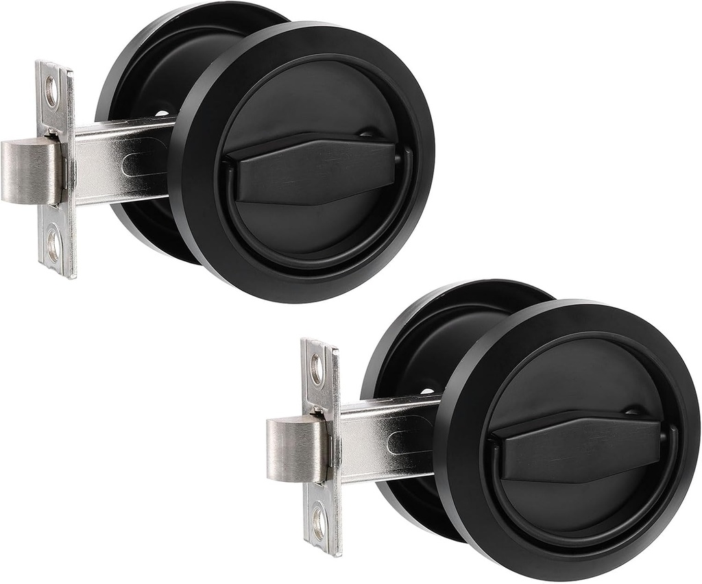 PATIKIL Round Recessed Door Lock, 2Pcs Stainless Steel 304 Hidden Recessed Cup Door Handle, Furniture Pulls Latch Knob for Privacy Pocket Door, Black