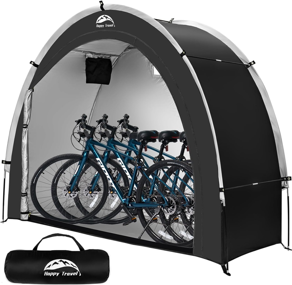 Happy Travel Bike Storage Shed Tent,Outdoor Portable Bicycle Storage Sheds with 210D Oxford Fabric PU4000 Waterproof for 2/3/4/6/8 Bikes,Bike Covers Shelter for Motorcycle,Garden Tools,Toys,Lawn Mower