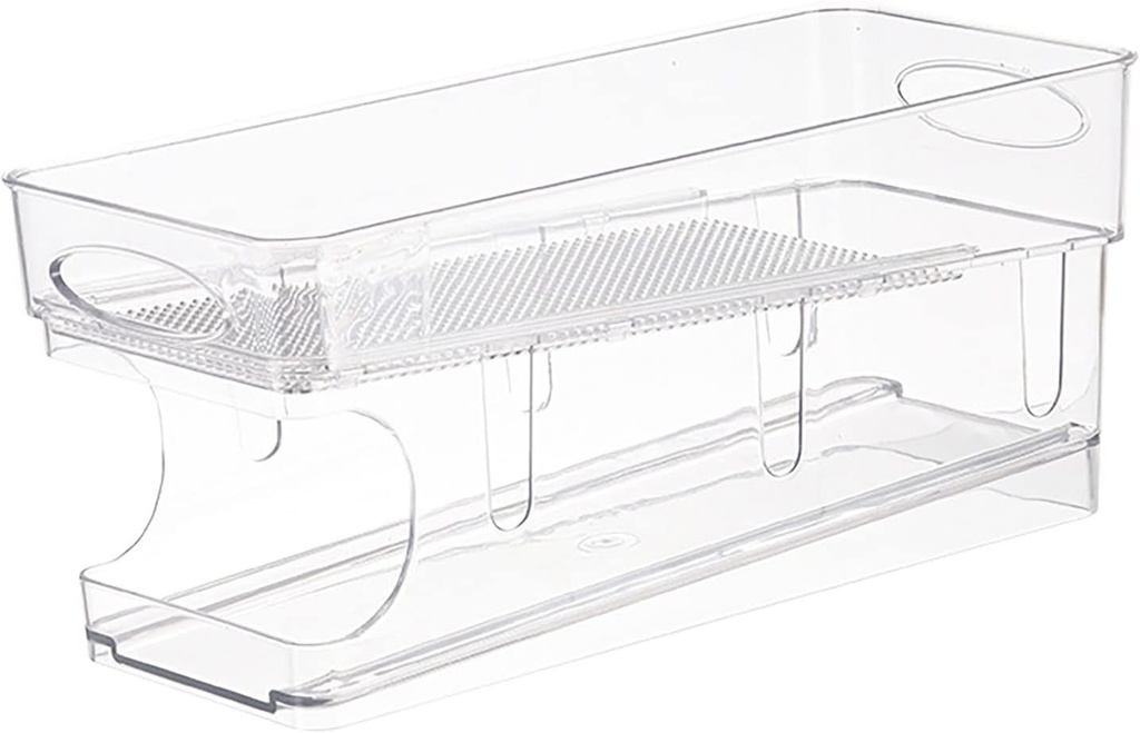 Home kitchen storage plate,Storage Holder,Double Layer Soda Can Organizer Automatic Rolling Transparent Beverage Can Storage Organizer for Refrigerator