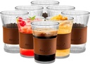 8oz Ribbed Glass Cups Set of 8 with Leather Grip, Clear Drinking Glasses for Iced Coffee, Latte, Cappuccino, Cocktail, Juice, Whiskey, Milk & Tea