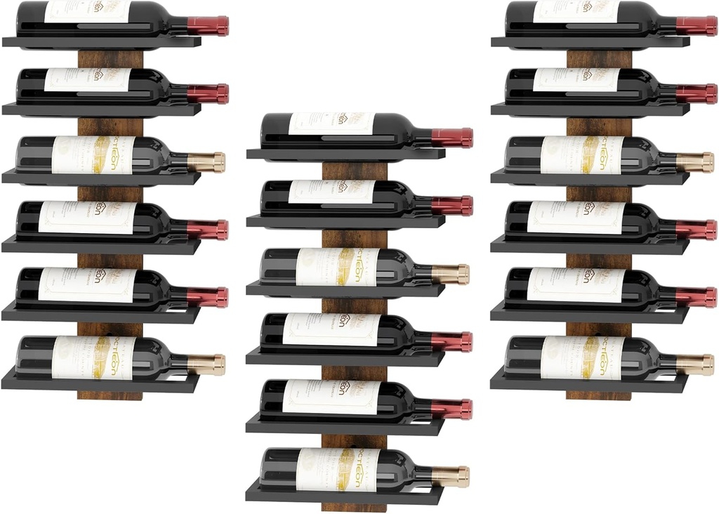 Hoctieon 3-Set 6 Tier Wall Mount Wine Rack, Wall Mounted Wine Bottle Racks for Display and Storage, Hanging Bottle Holder, for Living Room, Dining Room, Bar, Wine Cellar, Rustic Brown