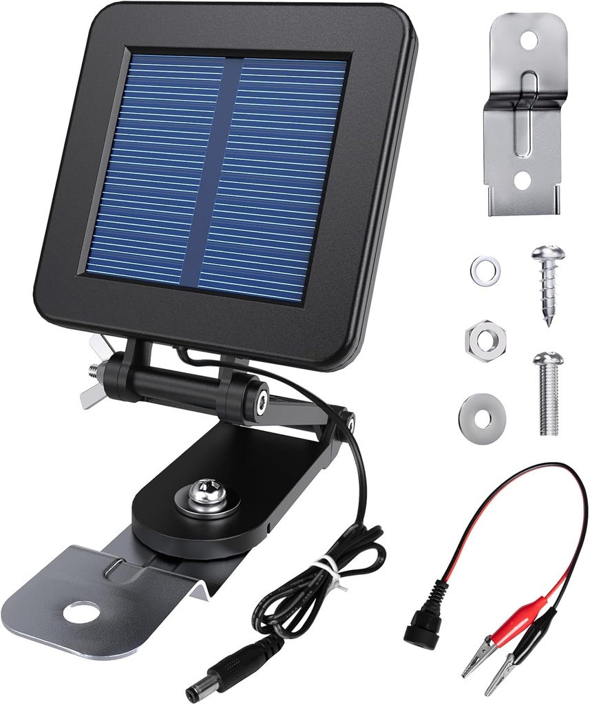 6V Solar Panel for Deer Feeder, Efficient Solar Panel Charger w/Adjustable Mounting Bracket & Alligator Clips, Compatible with Game Feeder Timer & 6V Rechargeable Batteries