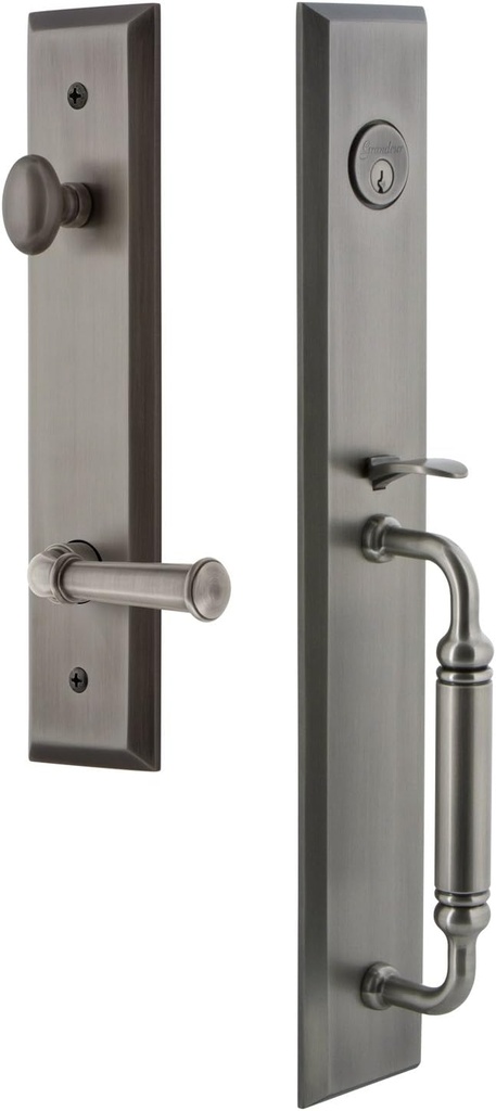 Grandeur 850052 Hardware Fifth Avenue One-Piece Handleset with C Grip and Georgetown Lever, Dummy Entry Set, Antique Pewter