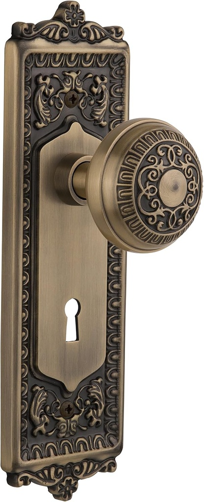 "Nostalgic Warehouse Egg & Dart Plate with Keyhole Egg & Dart Knob, Privacy - 2.375"", Antique Brass" (701915)
