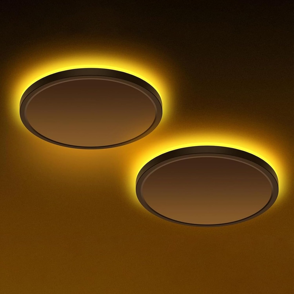 2Pack 12 Inch LED Ceiling Light with Night Light, 24W 2400LM 3000K Warm to 6500K Cold Selectable, Small Round White Flush Mount Light Fixture for Bedroom Bathroom Kitchen (No Dimmable)