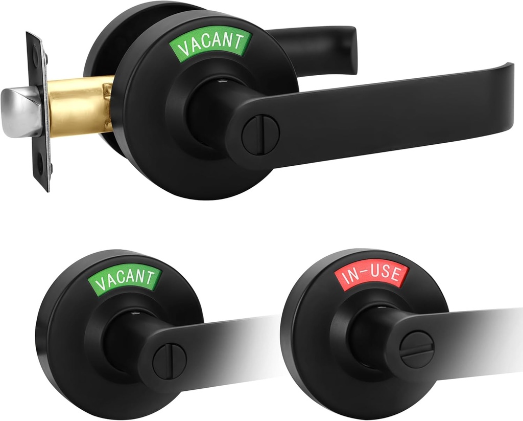 Malimali Commercial Door Handle with Occupied Sign, Bathroom Door Handle with Lock, Stainless Steel Privacy Door Handle Hardware Door Lever Lock for Restroom Public Washroom, Matte Black