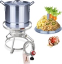ARC 32QT Aluminum Steamer Pot with Stainless Steel Single Burner Propane Stove, Seafood Crab-Vegetable-Tamale Large Stock Pot w/Steamer Rack and Tube，37,000BTU Great for Outdoor Cooking，Crawfish Cook