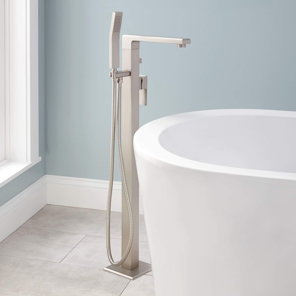 Signature Hardware 421586 Ryle Floor Mounted Tub Filler- Includes Hand Shower - Brushed Nickel