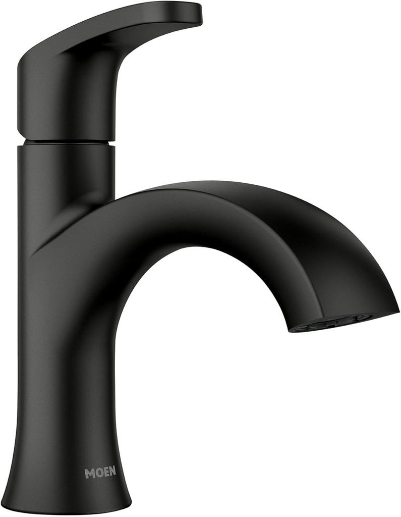 Moen Karis Black Matte One-Handle Single Hole Bathroom Sink Faucet with Optional Deckplate, 84346BL