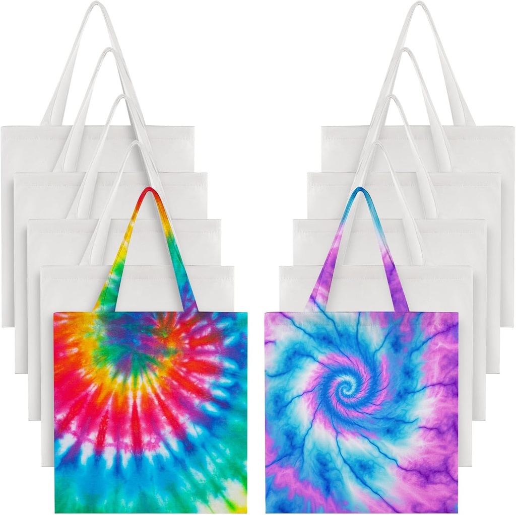 Silkfly 10 Pcs White Cotton Tote Bags for Tie Dying Items Things to Tie Dye Stuff for Large Groups Party Project diy Craft