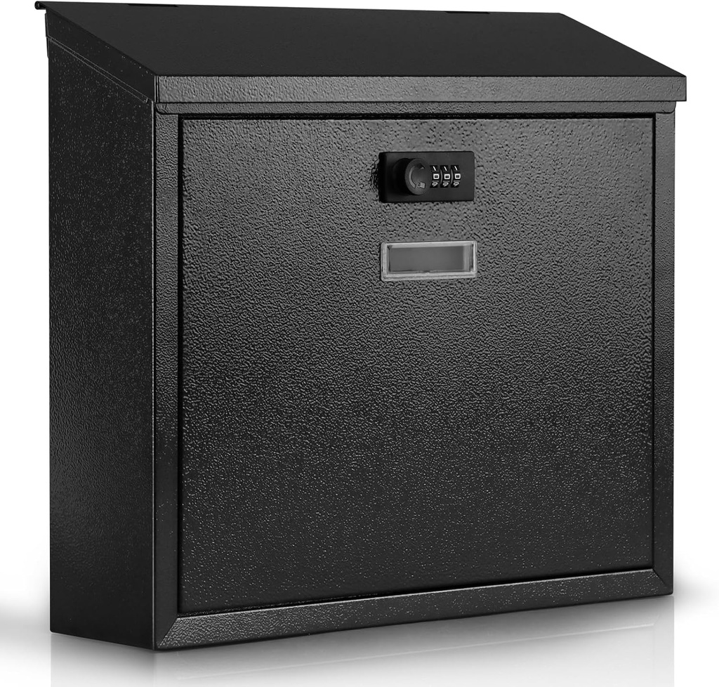 xydled Mail Boxes with Combination Lock,Locking Mailbox Wall Mounted,Security Metal Mailbox Drop Box, Modern Large Capacity,Steel Cover Metal Postbox for House Home Outside, Black, 14.2''x12.6''x4''