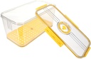 GLEAVI Large Yellow Fridge Food Storage Box with Timer Lid and Detachable Draining Tray Transparent Vegetable and Fruit Keeper for Refrigerator Organization and Freshness Tracking
