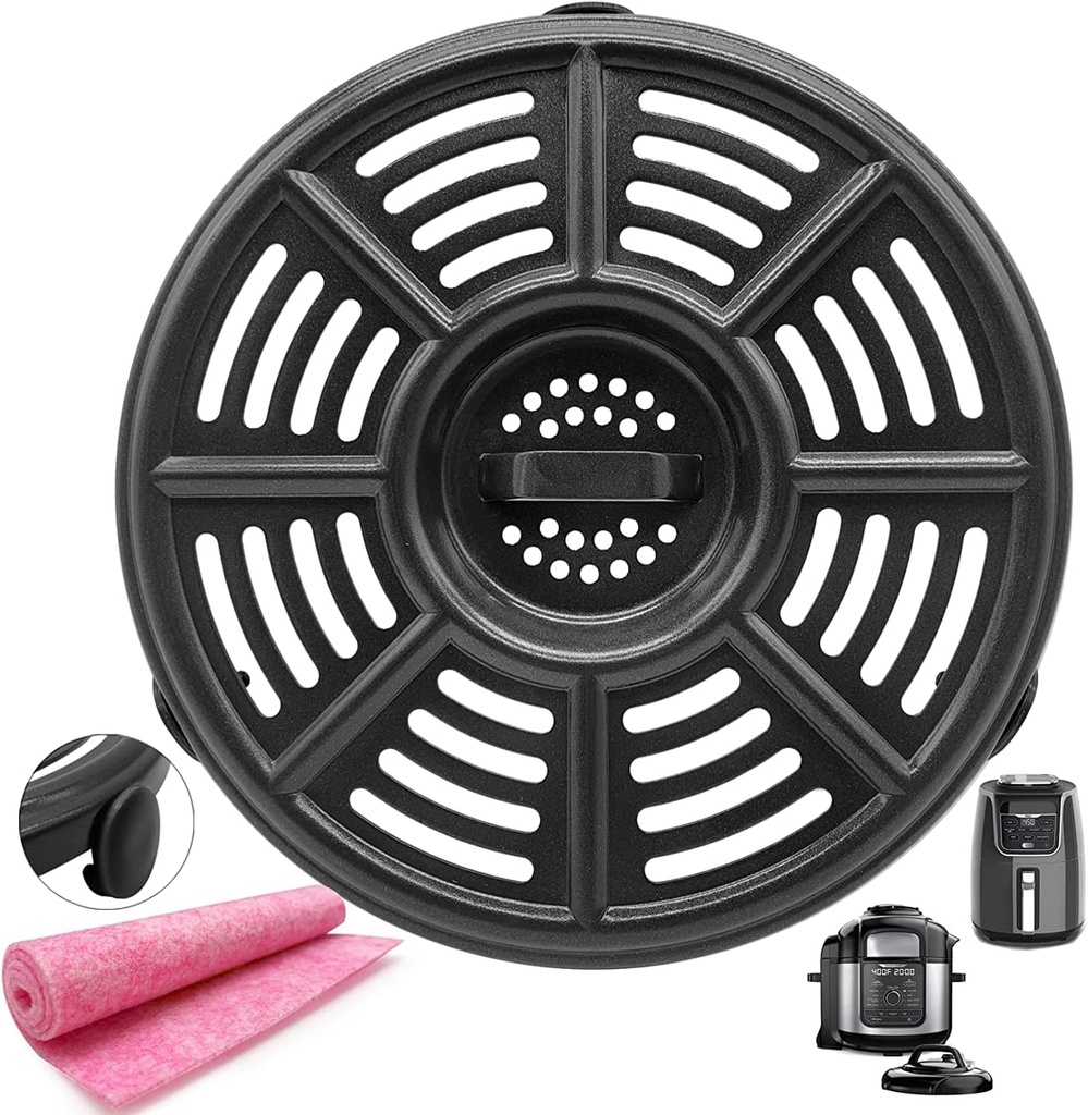 4QT Air Fryer Crisper Plate For Ninja Air Fryer, 8.2 inch Professional Round Grill Plate Pan Tray with Rubber Feet for Ninja Foodi Pressure, Non-Stick, Dishwasher Safe